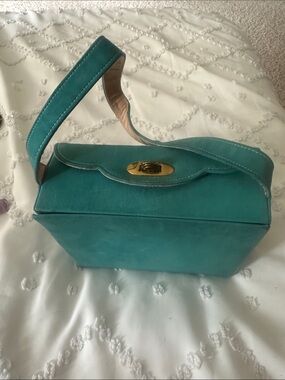 Antique Teal velvet bag with Gold-Tone Turn Lock